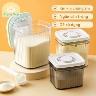 Hộp Bảo Quản Bột Sữa Cho Bé Silicone PP Kín Hơi Chống Ẩm Nút Cảm Ứng Thìa An Toàn