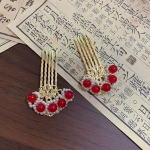Phong Cách Cổ Xưa Trán Sideburn Áp Lực Tóc Hanfu Mũ Đội Đầu Phụ Kiện Tóc Tua Rua Bước Lắc Lược Trang Phục Cổ Làm Ngọc Trai Tôn Huy