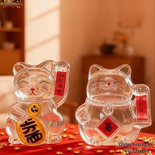 [Còn hàng] Ngân hàng heo đất IDEANEST, Lọ đựng tiền cho mèo may mắn bằng thủy tinh, Chai lưu trữ đậu vàng hoạt hình Mini dễ thương để trang trí văn phòng phòng phòng khách