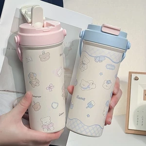 Ống Hút Bình Giữ Nhiệt Học Sinh Thép Không Gỉ 304 Phong Cách Mới Cốc Nước Giá Trị Cao Bé Gái Dung Tích Lớn Cốc Cà Phê Di Động