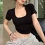 Ins Pure Desire Phong Cách Ngắn Tay Ôm Cổ Chữ U Đáy Áo Thun Ngắn Nữ Lộ Xương Đòn Thấp Tay Ngắn Top Nữ Hợp Thời Trang26042806