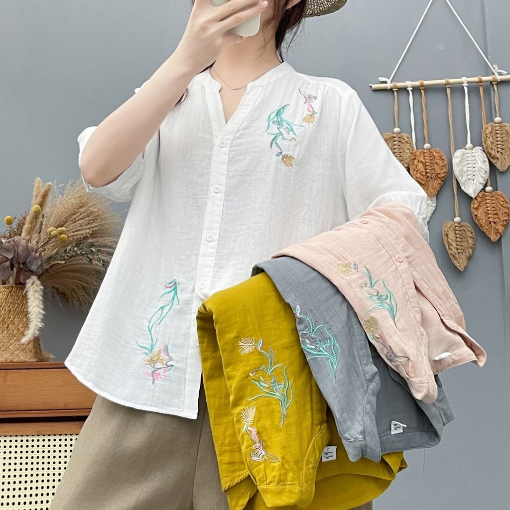 Áo sơ mi nữ cotton thiết kế skinny phù hợp mùa hè