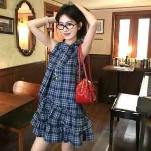 Váy bánh bèo caro không tay dáng rộng, phù hợp mùa hè - Giảm giá sốc!