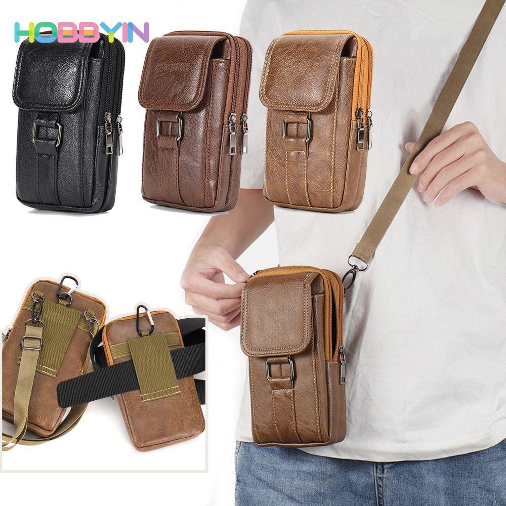Túi đeo thắt lưng điện thoại di động HOBBYIN, Túi đeo thắt lưng chống nước nhiều lớp, Da PU phong cách cổ điển có móc thắt lưng Túi đeo ngực ngoài trời