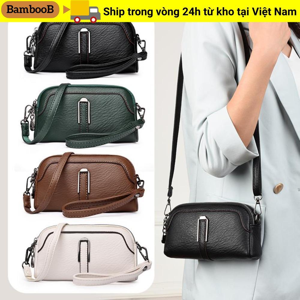 Túi đeo vai BAMBOOB, Túi đeo chéo da dung tích lớn, Túi xách nữ màu trơn