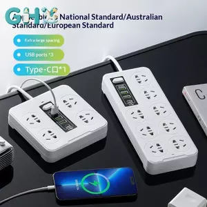 GHX Universal Power Strip Soet EU US AU Plug With USB Type-c PD Surge Protector Power Cord Extension Soets VN