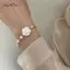 AqToCna Phong Cách Hàn Quốc Hoa Hồng Đỏ Giả Ngọc Trai Vòng Tay Nữ Ánh Sáng Sang Trọng Hoa Bướm Có Thể Điều Chỉnh Vòng Tay Trang Sức Cưới AqToCna
