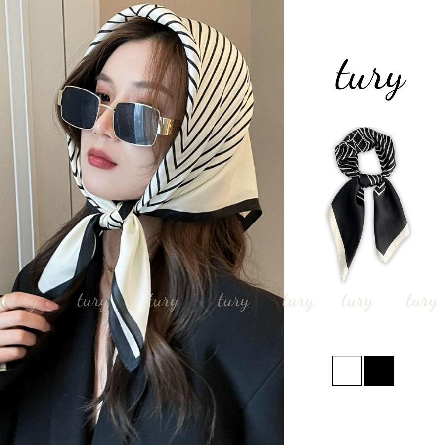 Khăn Lụa Unisex Nam Nữ 70 - Tury - Khăn Lụa Họa Tiết Kẻ Sọc Có Viền - KL002