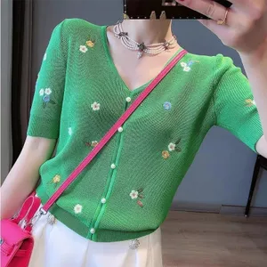 Kem Chống Nắng Mùa Hè Phong Cách Mới Cổ Chữ v Ngắn Hàng Dệt Kim Nữ Mỏng Phong Cách Thoáng Khí Phiên Bản Hàn Quốc Sang Trọng Thời Trang Phù Hợp Với Thường Ngày