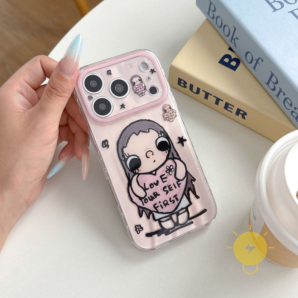 Phone Case For iPhone 17 Pro Max 16 15 TPU Heart Doodle Aesthetic Korean Cute