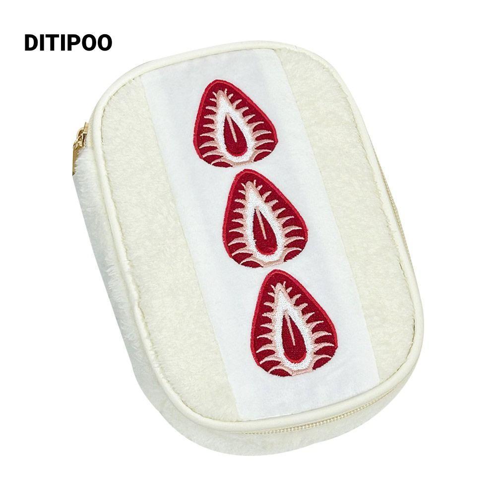Túi trang điểm DITIPOO, Túi đựng bút đa chức năng Fuzzy Plush, Túi đựng mỹ phẩm bánh Sandwich dâu tây thêu dễ thương bền bỉ Du lịch tại nhà