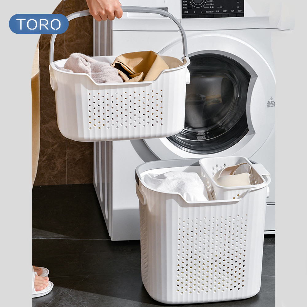 Giỏ Đựng Quần Áo HomeMate Kèm Ngăn Đựng Đồ Lót, Giỏ Nhựa PP Quai Xách Hiện Đại Cho Nhà Tắm