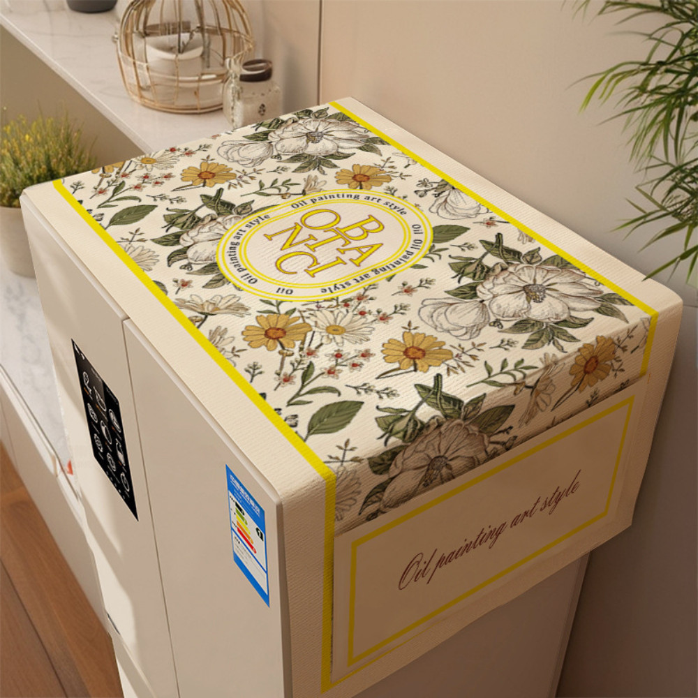 Tấm Phủ Tủ Lạnh HomeMate Chống Bụi Có Ngăn Để Đồ, Vải Lanh Cotton Chống Thấm Decor Nhà Bếp