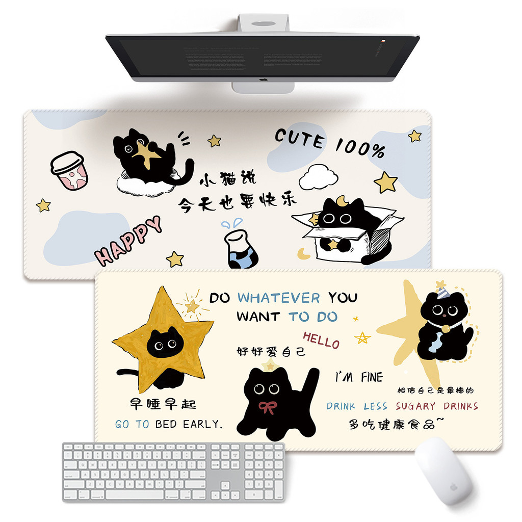 Thảm Lót Chuột Cỡ Lớn Họa Tiết Mèo Đen Dễ Thương Chống Trượt Bề Mặt Vải Mượt Phù Hợp Cho Bàn Máy Tính Học Sinh Văn Phòng