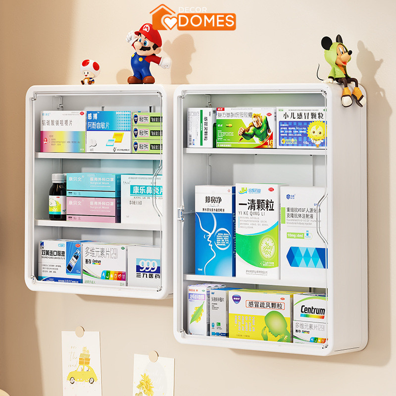 Tủ Y Tế Gia Đình HomeMate Treo Tường Cửa Trong Suốt, Kệ Đựng Thuốc Sơ Cứu Chia Ngăn Chống Bụi