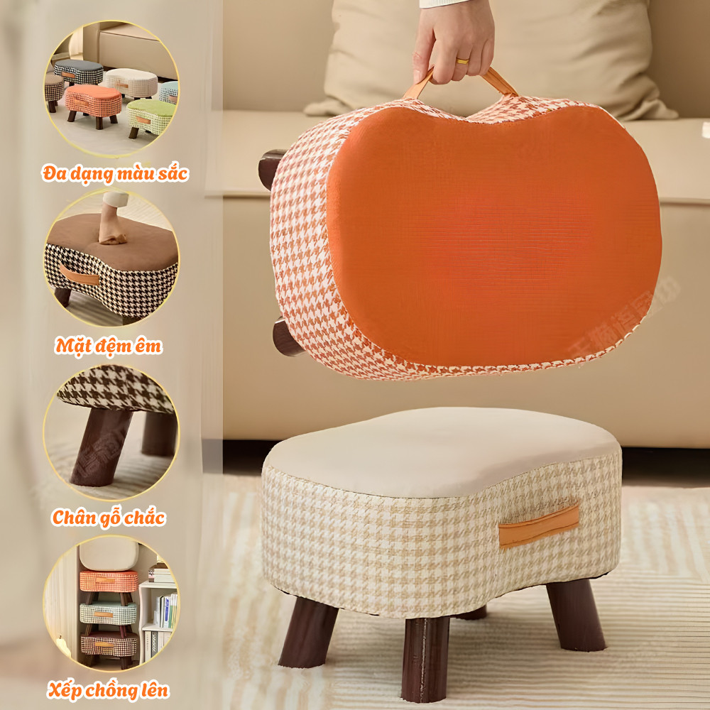 Ghế Đôn Mini Kê Chân Sofa Bọc Vải Cao Cấp, Ghế Decor Phòng Ngủ Phòng Khách Hiện Đại