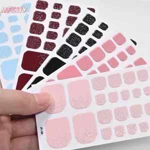HFSHY 22 Cái / Tấm Móng Tay Stier Quấn Không Nướng Đơn Giản Màu Trơn Lấp Lánh Full Cover Móng Chân Ba Lan Dải Chống Thấm Nước Lâu Dài Tự Dính DIY Dụng Cụ Làm Móng Tay VN