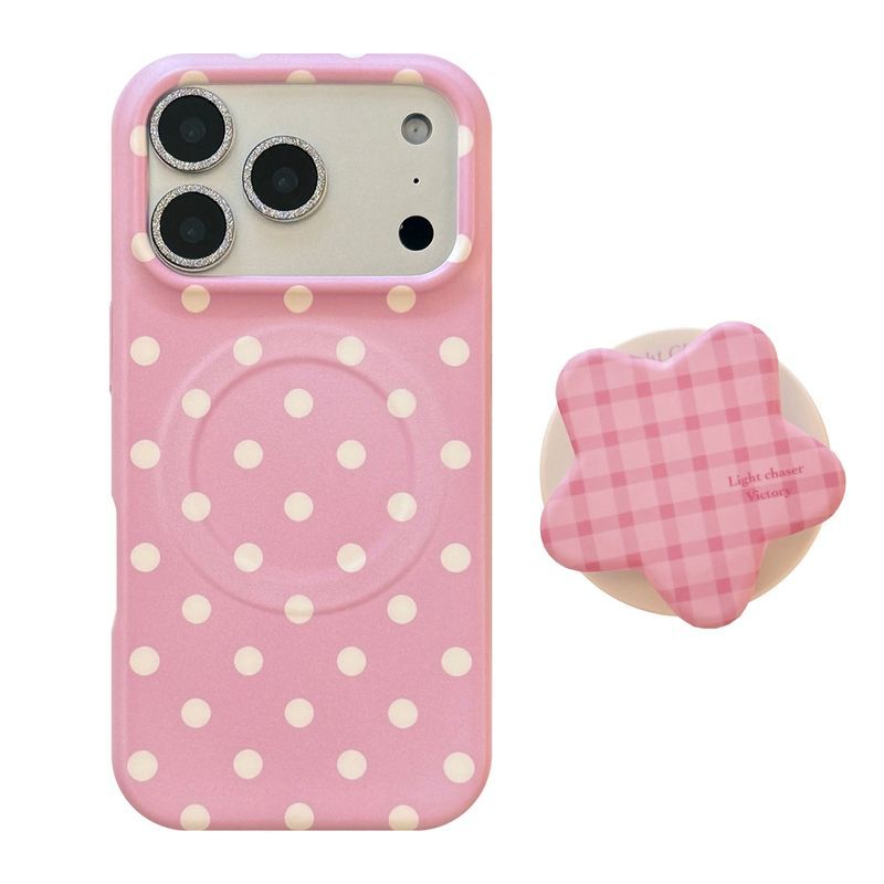 [Phim Mỏng Vỏ Cứng] Giá Đỡ Chấm Bi Màu Hồng Thích Hợp Cho 17 Vỏ Điện Thoại Apple 17promaxiPhone16 15 Vỏ Bảo Vệ Từ Tính Mềm 13 Ngôi Sao