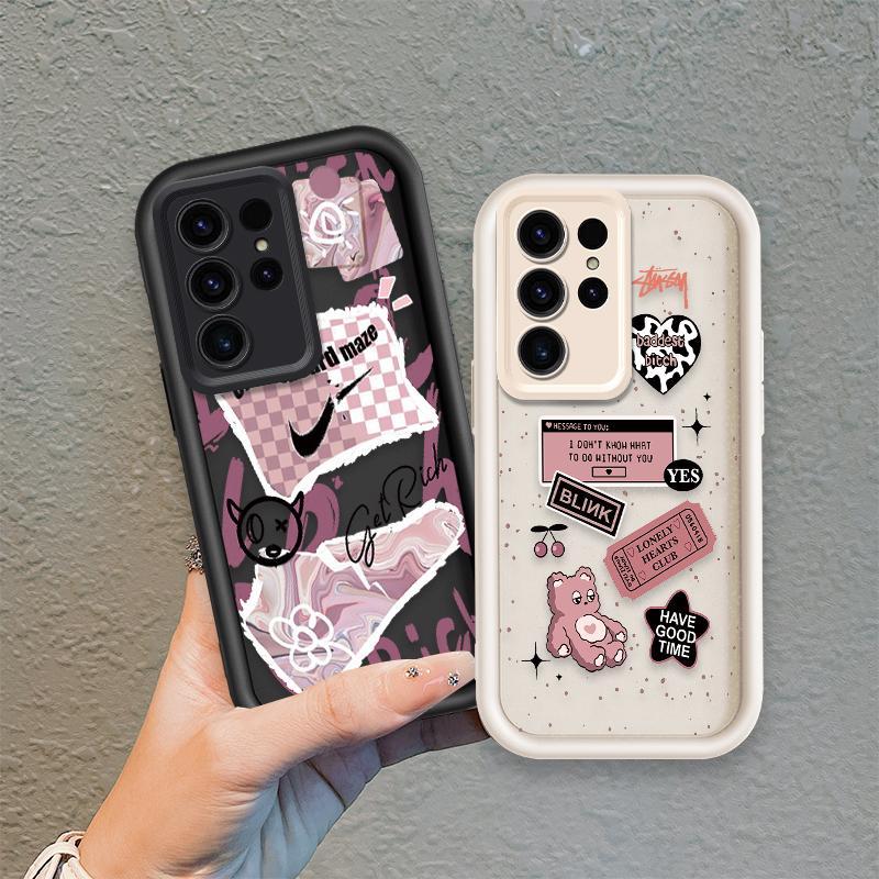 Ốp Lưng Cho Samsung S22 S23 S24 S25 S26 Ultra Hoạt Hình Silicone Bé Gái Mềm Vỏ Điện Thoại TPU Gấu Tình Yêu Xu Hướng Mắt Thiên Thần Chống Sốc Ốp Lưng