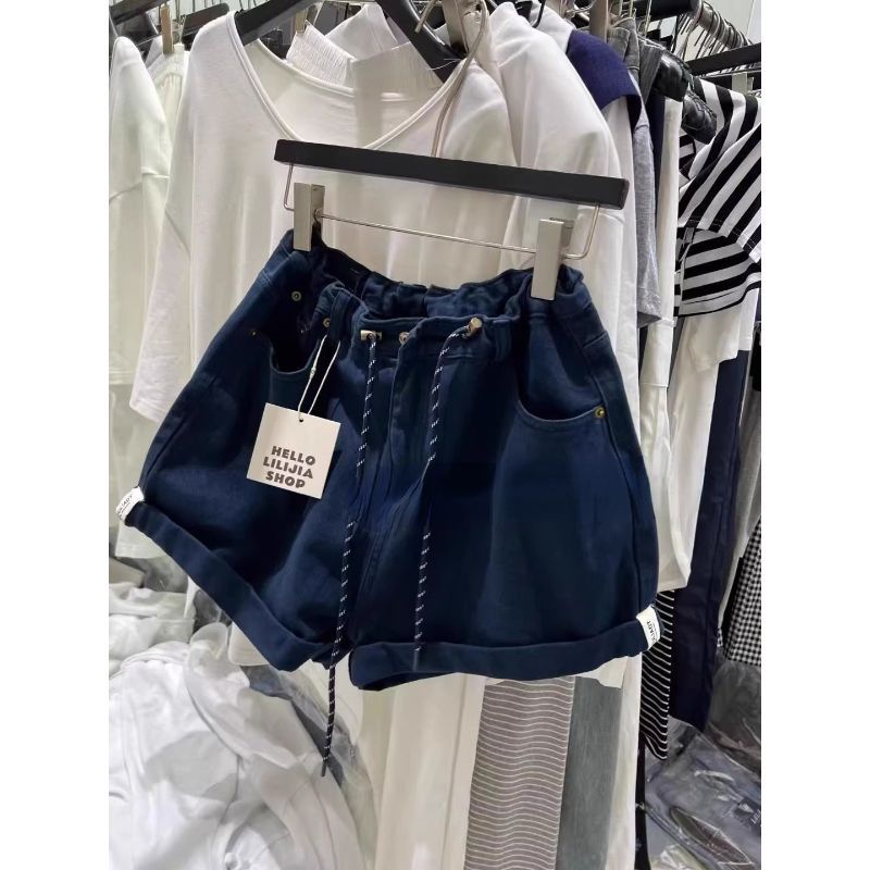 [Khuyến mãi trong thời gian có hạn] Phiên bản Hàn Quốc mùa hè Loose Feeling All-Match Quần ống rộng dây rút Denim eo cao Quần short Bud thông thường