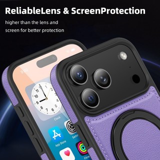 Ốp Điện Thoại Da Cho iPhone 17 16 15 14 Pro Max Plus 360 Xoay Kim Loại Giá Đỡ Từ Tính Đứng Ốp Lưng