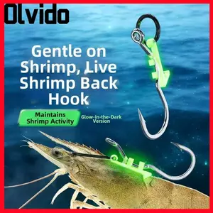 OLVIDO 5 Móc Tôm Sống Dạ Quang, Bộ Mồi Sáng Chống Rối Thép Gai Sắc Nét, Bền Không Móc Câu Cá Chống Trơn Trượt Cho Tôm