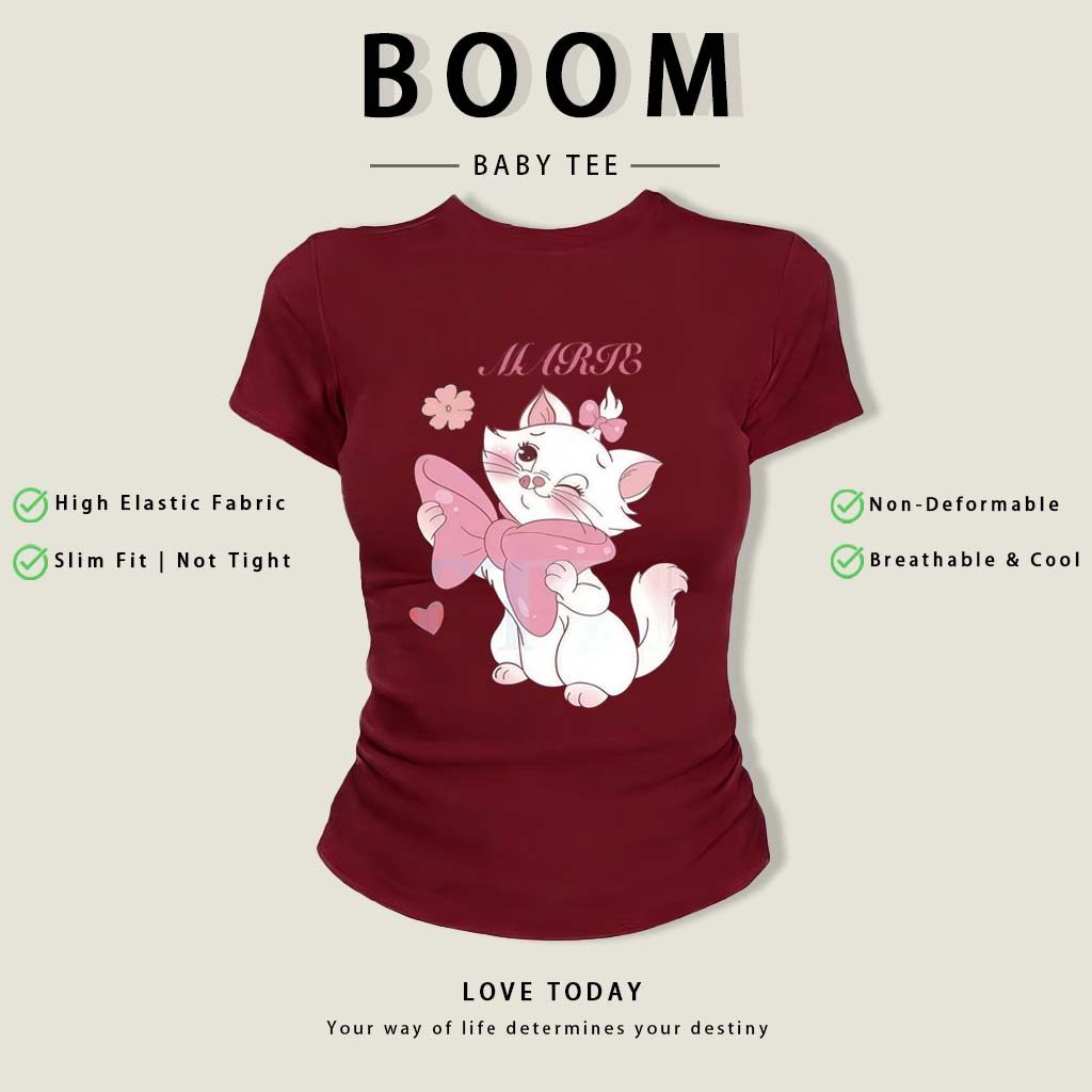 BOOM Áo Baby Tee Nữ Cotton Ôm Body-Áo Thun Ngắn Tay Y2K In Hình PhongCách Mùa Hè, Cổ Tròn Hàng Đầucách hàn quốc phongE06