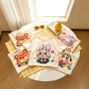 Hoạt Hình Ba Chiều Miếng Dán Áo Thun Trẻ Em Mùa Hè Cotton Nguyên Chất Phiên Bản Hàn Quốc Tay Ngắn 80-160 Kích Thước TYAJ