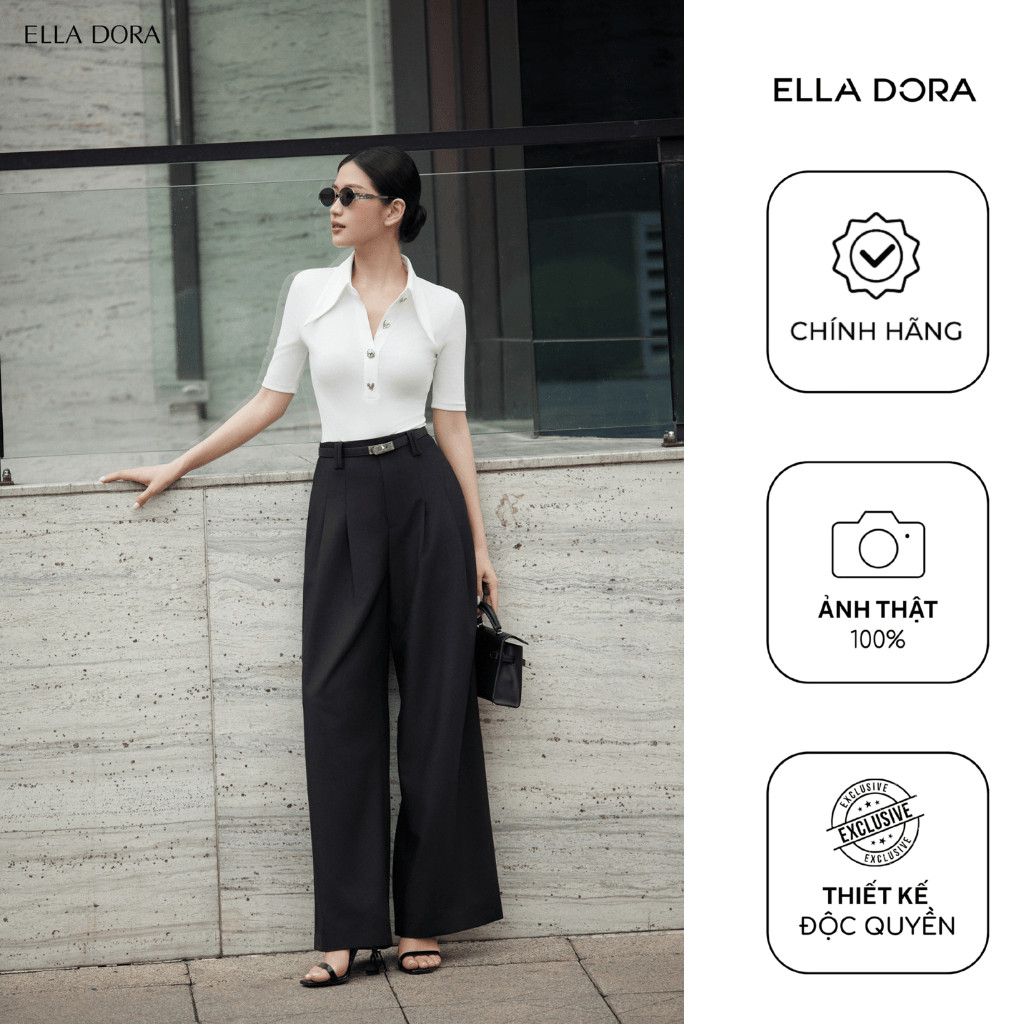 Quần ống suông ELLA DORA cạp liền đỉa đôi form gọn hiện đại sang trọng màu ĐEN [Q37]