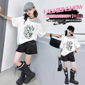 Bé Gái Graffiti Dây Áo Thun Mùa Hè Phong Cách Mới Trẻ Em Rời Khâu Top