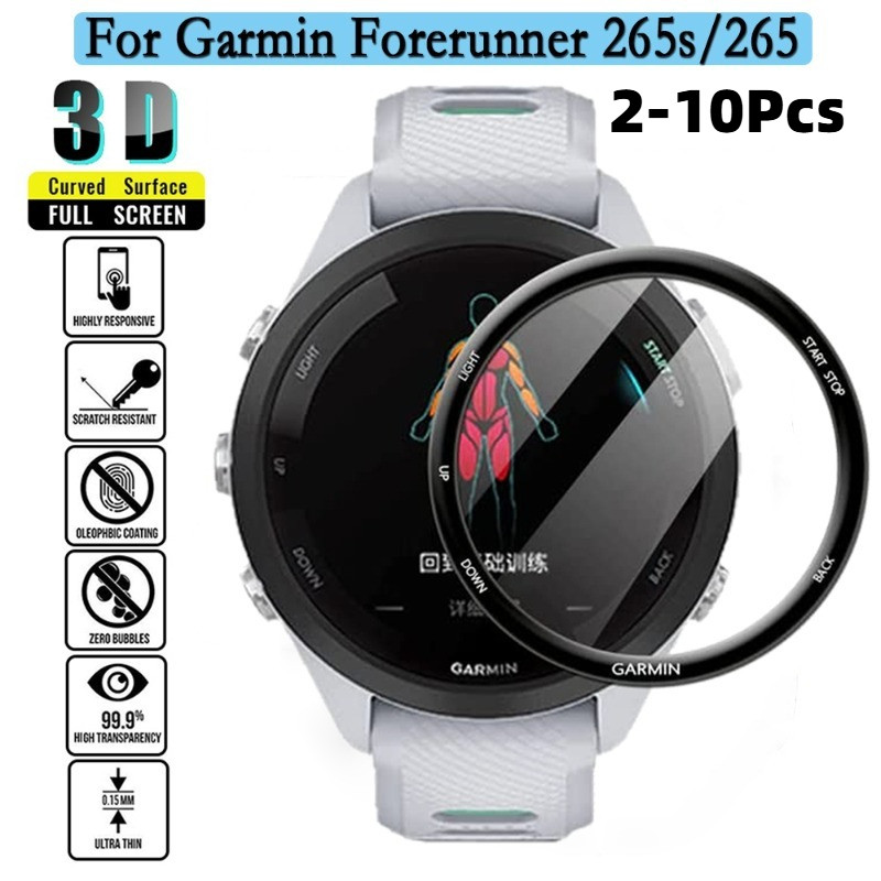 2-10 Chiếc Bảo Vệ Màn Hình Cho Garmin Forerunner 570 970 965 955 945 45S HD Kính Cường Lực Cho Garmin Forerunner 265S 265 255 255M 255 245M 165 158 Phim Kính Viền Đen Cong