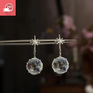 Mặt dây chuyền và bông tai pha lê hình học bát giác và ngôi sao trắng, thiết kế tinh tế
