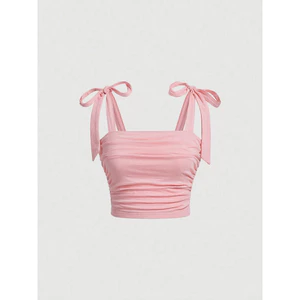 Crop Top Mùa Hè Y2K màu hồng lưng cami, dây đeo vai rộng chắc chắn, phù hợp dạo phố