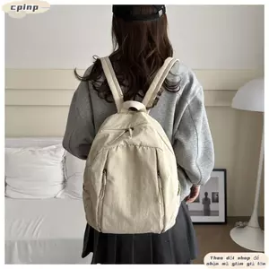 Ba lô Nylon CPINCP, Túi đeo vai màu trơn dung tích lớn, Ba lô du lịch nhẹ có khóa kéo đôi mềm