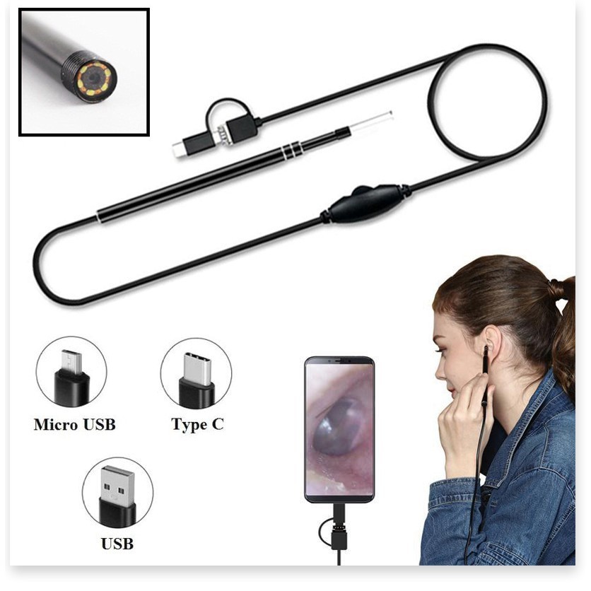 Bộ Dụng Cụ Lấy Ráy Tai Có Camera 3 In 1 RT01 Nội Soi Tai Mũi Họng Có App Kết Nối Với Điện Thoại Androi