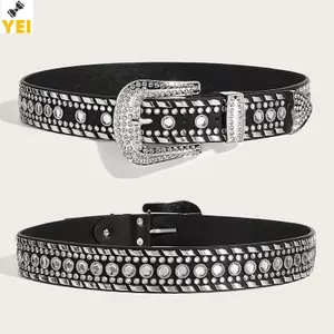 Thắt lưng Punk Y2K sang trọng, chất liệu kim loại màu xanh dương, phù hợp với quần jeans và là phụ kiện thời trang.