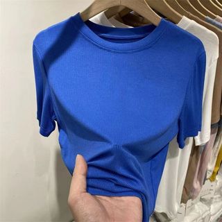 [Tùy chọn nhiều màu] Áo thun mặt nạ màu trơn cao cấp dành cho nữ tay ngắn mùa hè Slim-Fit Slimmer Look Bottoming Shirt Top e