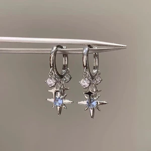 Bông tai đính đá cao cấp Zircon màu xanh dát