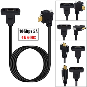 Cáp nối dài Type-C 3.1 mạ vàng sang nữ, góc 90 độ có tai và vít gắn, 4K @ 60Hz / 10Gbps để gắn bảng điều khiển công nghiệp, 0,3m / 0,6m / 1m / 2m