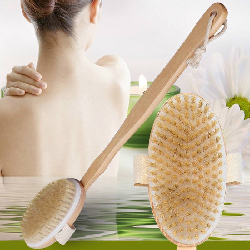 CMinYP Phòng Tắm Body Bàn Chải Tay Cầm Dài Tắm Lông Tự Nhiên Bàn Chải Tẩy Tế Bào Chết Máy Mát Xa Có Tay Cầm Bằng Gỗ Chải Khô Dụng Cụ Tắm Vinh Quang