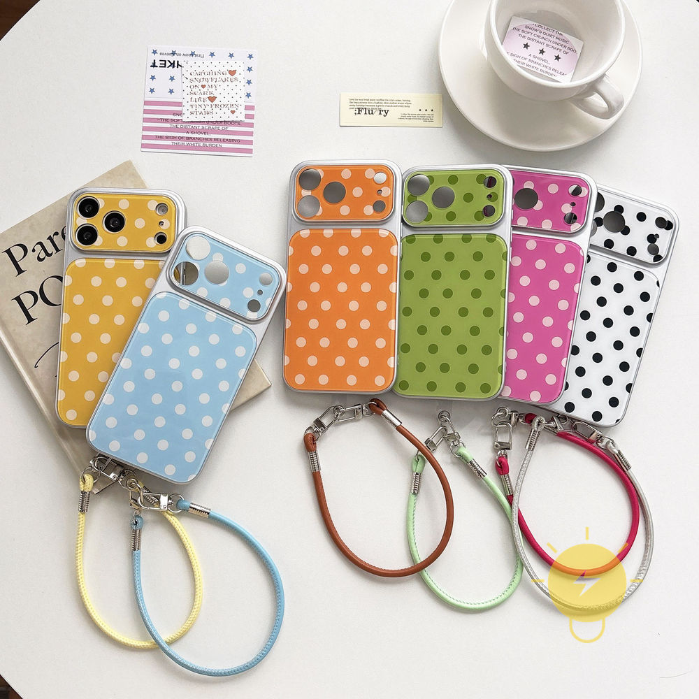 Phone Case For iPhone 17 Pro Max 16 15 14 13 Acrylic TPU Colorful Polka Dot Strap Aesthetic Korean Cute