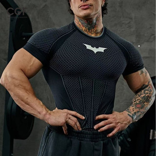 Áo thun thể dục nén Logo Batman dành cho nam, Dụng cụ tập luyện xây dựng cơ bắp thoáng khí khô nhanh