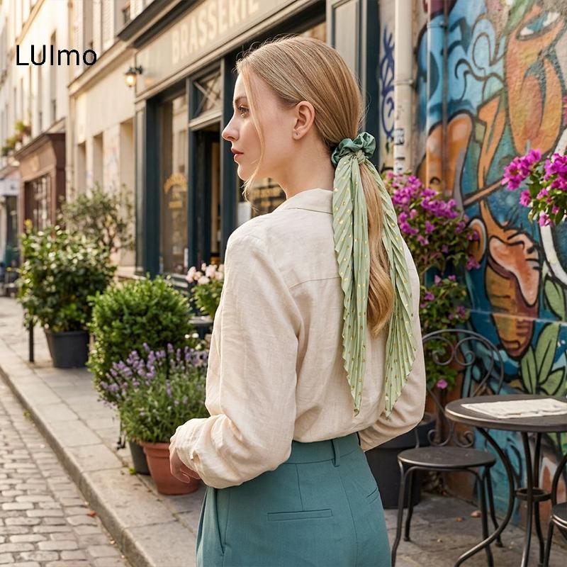 LUImo Thanh Lịch Handmade Satin Scrunchie Retro Ruy Băng Đuôi Ngựa Giá Đỡ Vintage Không Nhăn Dây Buộc Tóc Cho Bé Gái Nữ Sử Dụng Văn Phòng SBS