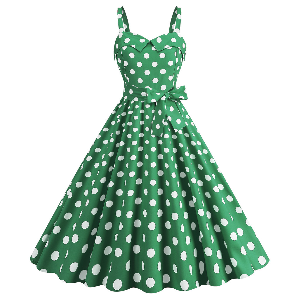 Phụ Nữ Thanh Lịch Màu Hồng Chấm Bi Đầm Mùa Hè Áo Hepburn Vintage Gợi Cảm Retro Đảng Váy Vestido