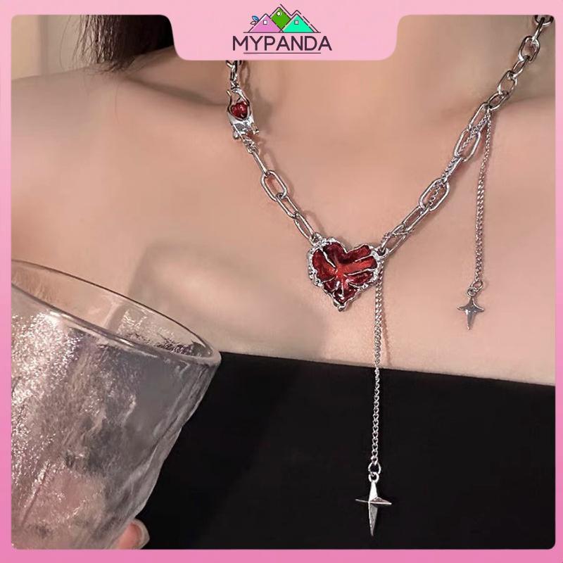 MYPANDA Gothic Trái Tim Đỏ Không Đều Nelace Y2K Tình Yêu Bóng Tối Ma Móng Vuốt Dây Xích Nelace Punk Grunge Thẩm Mỹ Egirl Nhánh Trái Tim Nelace.
