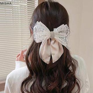 Misa Mới Kẹp Tóc Satin Vải Trang Trí Nơ Kim Cương Giả Kích Thước Lớn Kẹp Tóc Phụ Kiện Dành Cho Nữ Bé Gái Đẹp