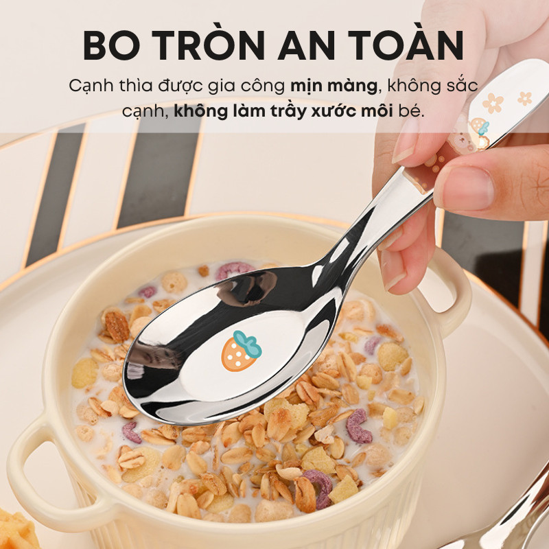 Bộ Thìa Ăn Dặm Inox 304/316 Cho Bé Từ 6 Tháng KOOBEE |Thìa Ăn Cho Bé Tự Ăn, Tập Xúc & Người Lớn Đút  Nhiều Size Lựa Chọn