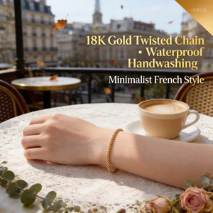 Vòng tay dây chuyền xoắn bằng thép titan vàng 18K dành cho nữ - Nước rửa tay chống nước - Phong cách Pháp tối giản