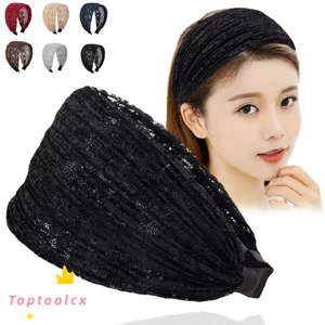 TOPTOOLCX Bờm tóc rộng ren, Băng đô chống trượt lưới ren, Phụ kiện tóc nữ thanh lịch co giãn dùng rửa mặt
