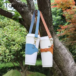 Dây đeo cốc nước CATIYAHA, Dây giữ cốc cách nhiệt du lịch, Dây đeo chai nước cầm tay bằng da PU cầm tay sáng tạo